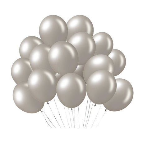 100 Pc Shiny Pearl Silver Latex, Air or Water Balloons 5" - YauSpark