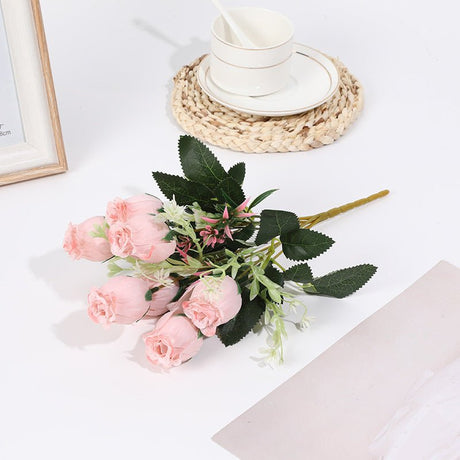 12 Bushes Artificial Premium Silk Flower Rose Bud Bouquets Flesh Pink - YauSpark