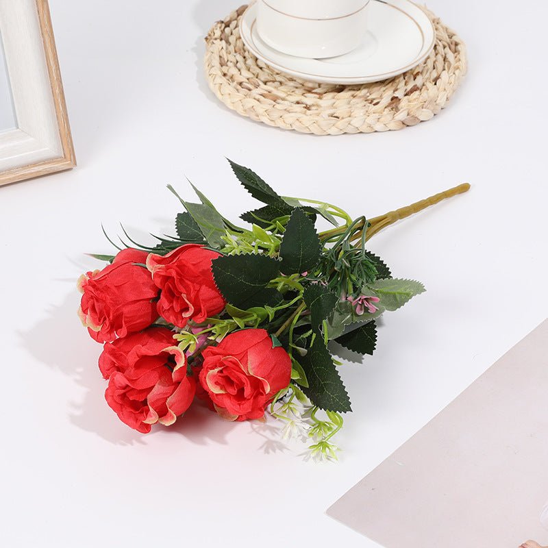 12 Bushes Artificial Premium Silk Flower Rose Bud Bouquets Red - YauSpark