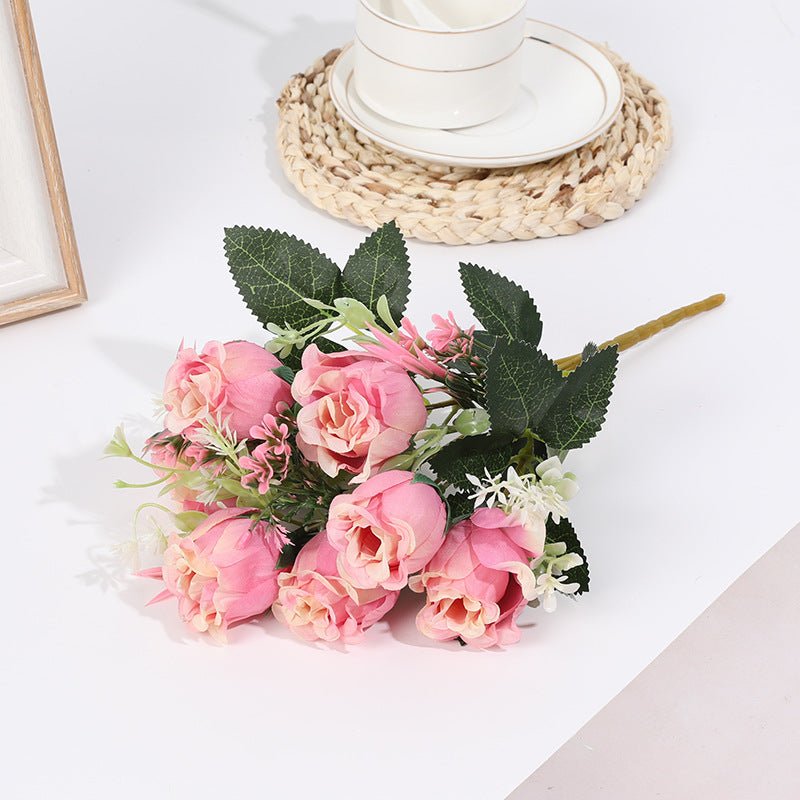 12 Bushes Artificial Premium Silk Flower Rose Bud Bouquets Rose Pink - YauSpark