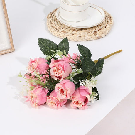12 Bushes Artificial Premium Silk Flower Rose Bud Bouquets Rose Pink - YauSpark