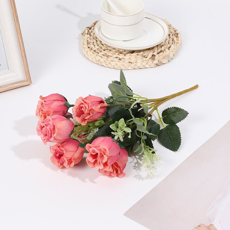 12 Bushes Artificial Premium Silk Flower Rose Bud Bouquets Rose Red - YauSpark