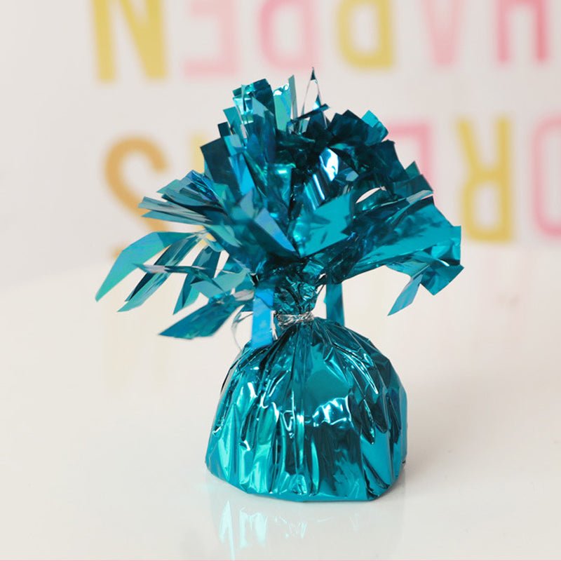 12 Pack Metallic Light Blue Foil Tassel Top Party Balloon Weights, 6.3oz 5" - YauSpark