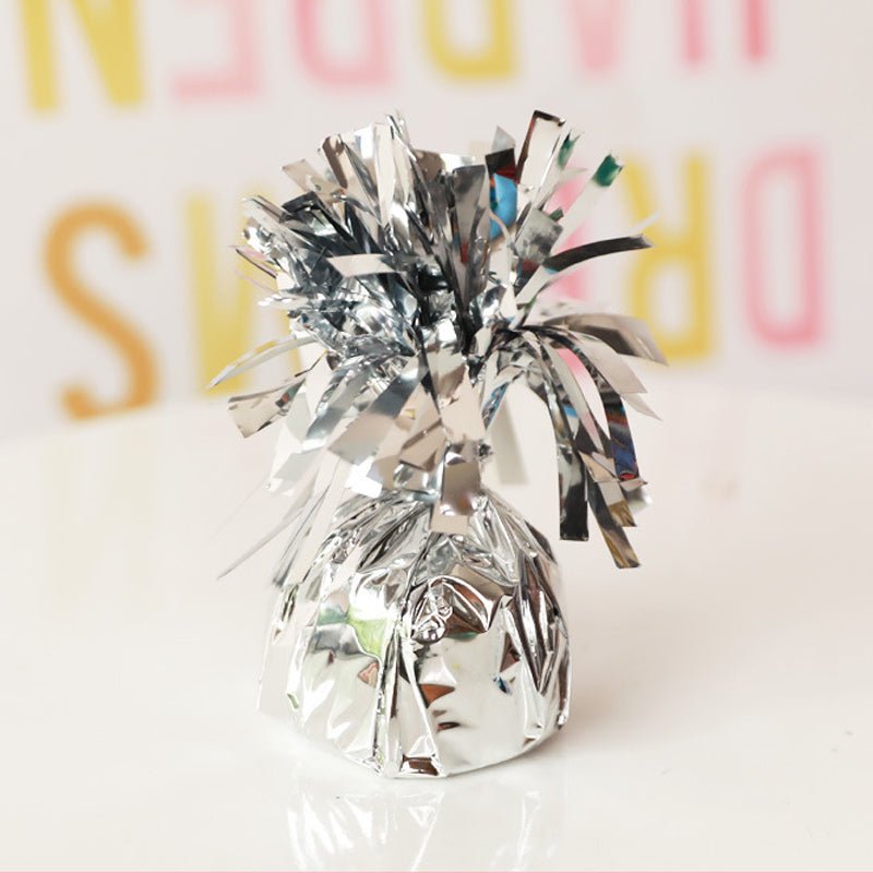 12 Pack Metallic Silver Foil Tassel Top Party Balloon Weights, 6.3oz 5" - YauSpark