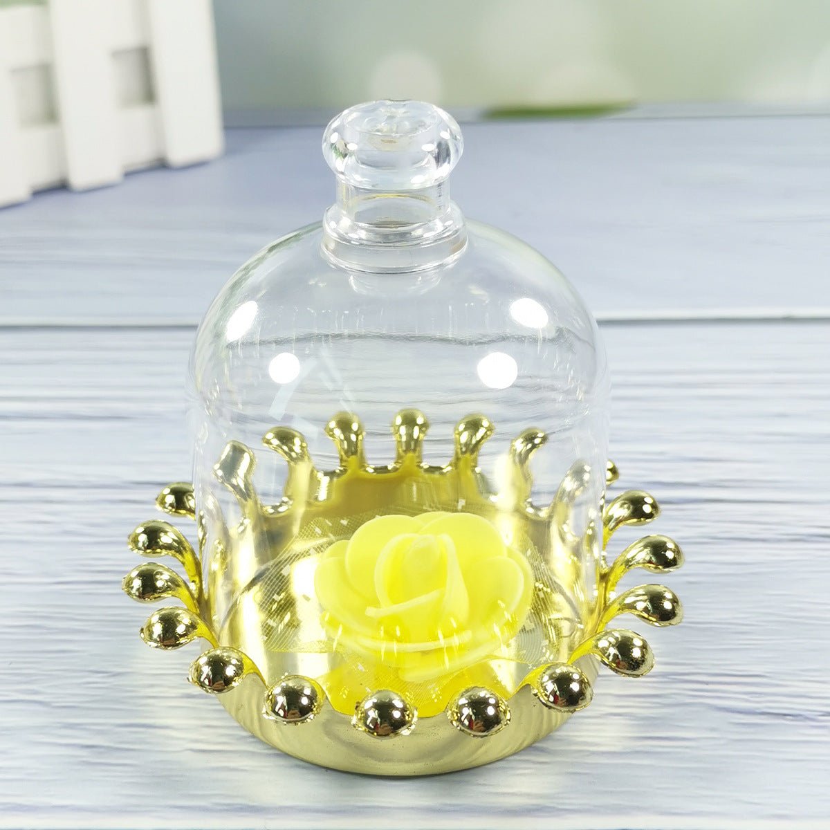 12 Pc Clear Mini Crown Jar Candy Container Gift Boxes 4" Gold - YauSpark