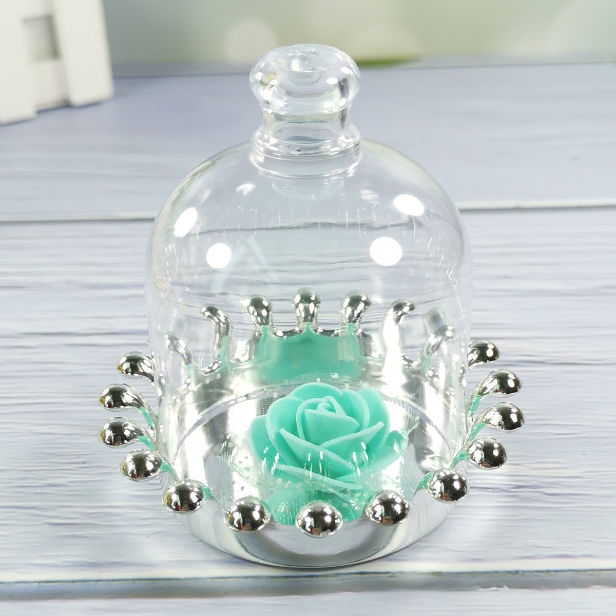 12 Pc Clear Mini Crown Jar Candy Container Gift Boxes 4" Silver - YauSpark