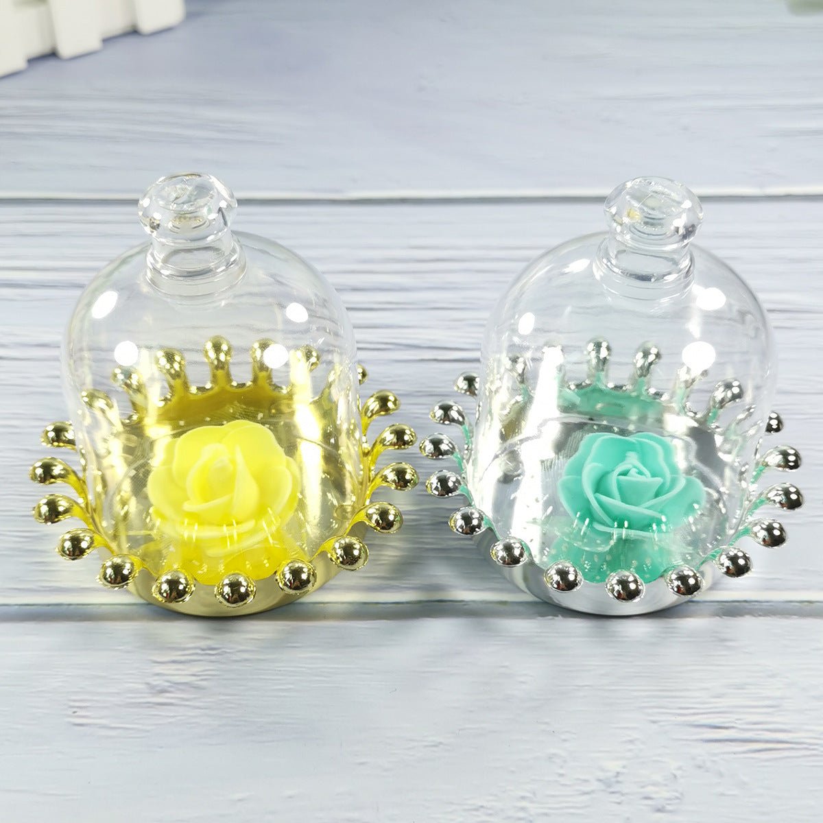 12 Pc Clear Mini Crown Jar Candy Container Gift Boxes 4" Silver - YauSpark