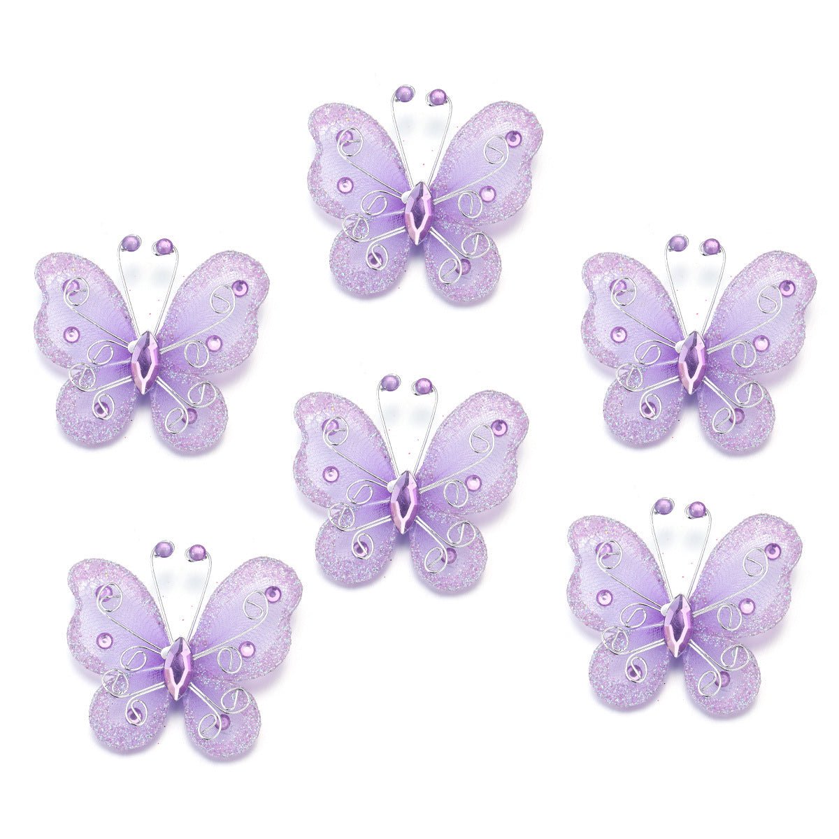 12 Pc Diamond Studded Wired Organza Butterflies 2" Purple - YauSpark
