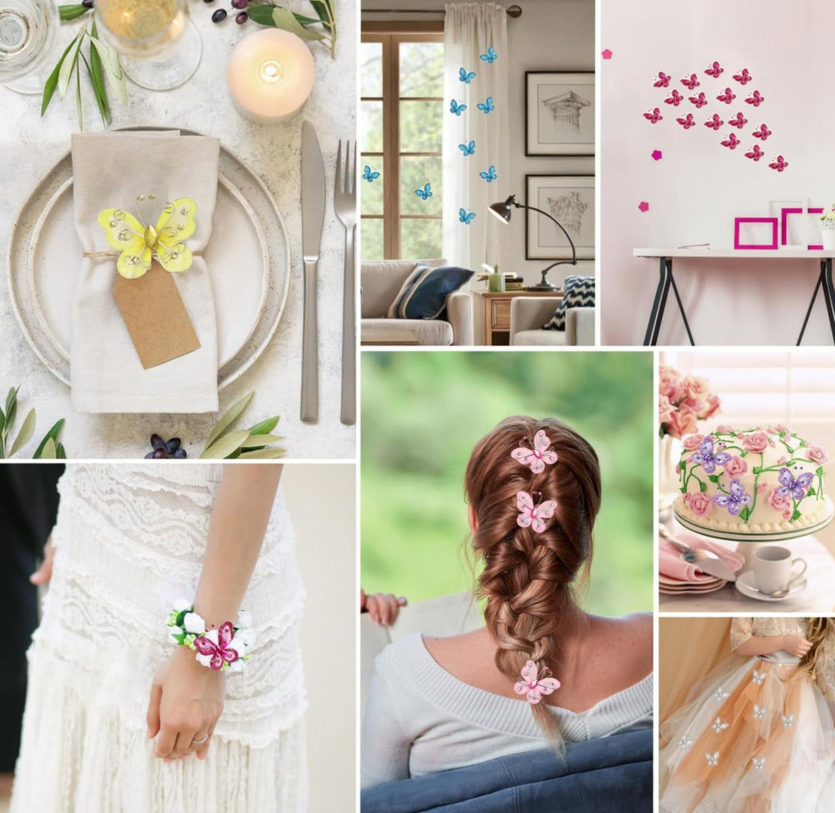 12 Pc Diamond Studded Wired Organza Butterflies 2" Rose Red - YauSpark