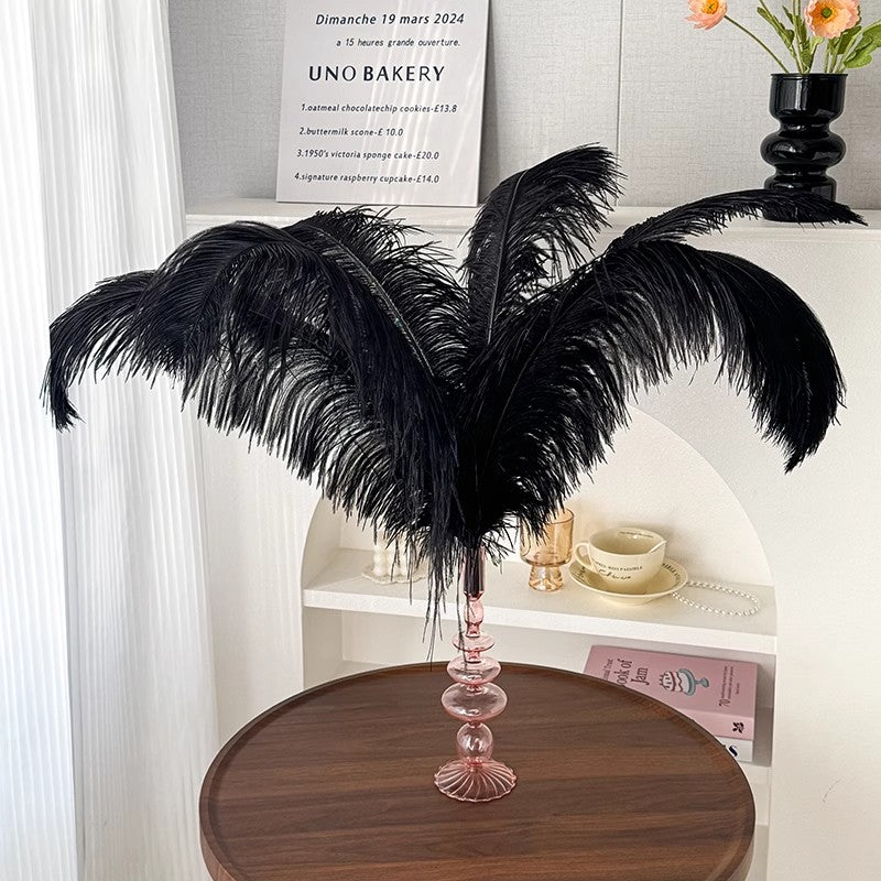 12 Pc Natural Plume Real Ostrich Feathers, DIY Centerpiece Fillers 24" - 26" Black - YauSpark