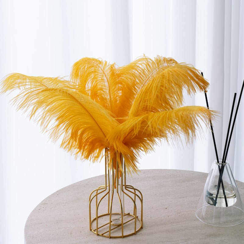 12 Pc Natural Plume Real Ostrich Feathers, DIY Centerpiece Fillers 24" - 26" Gold - YauSpark