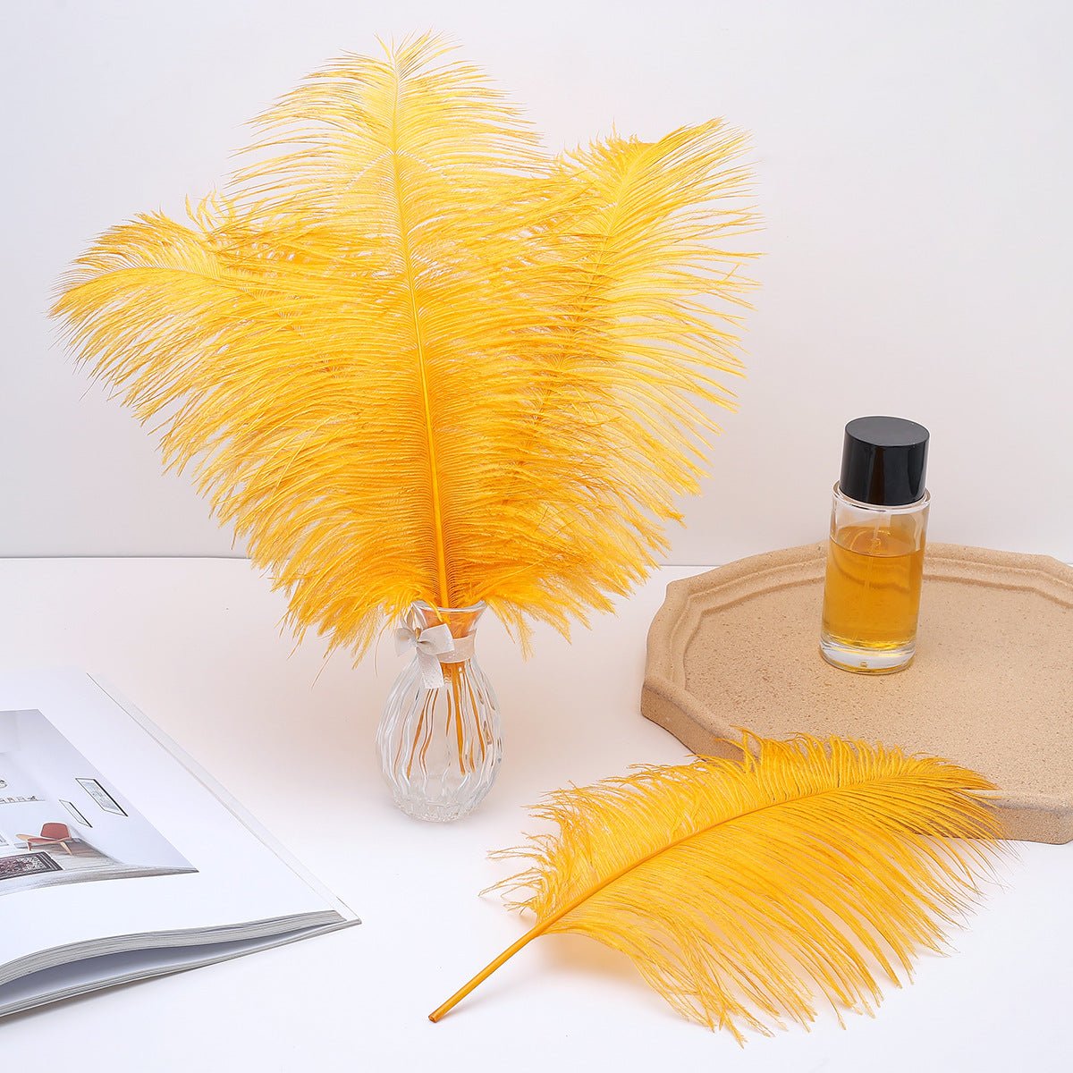 12 Pc Natural Plume Real Ostrich Feathers, DIY Centerpiece Fillers 24" - 26" Gold - YauSpark
