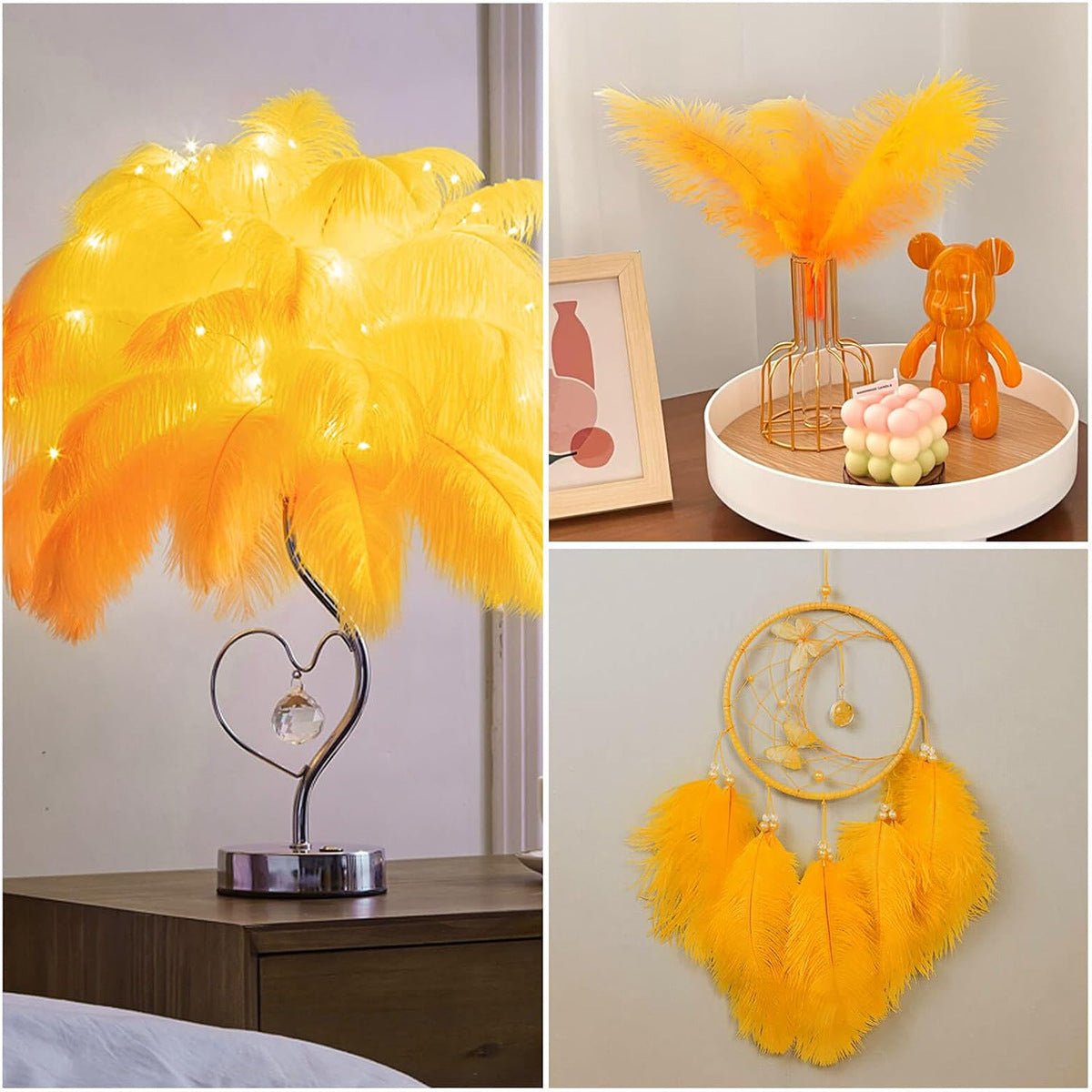 12 Pc Natural Plume Real Ostrich Feathers, DIY Centerpiece Fillers 24" - 26" Gold - YauSpark