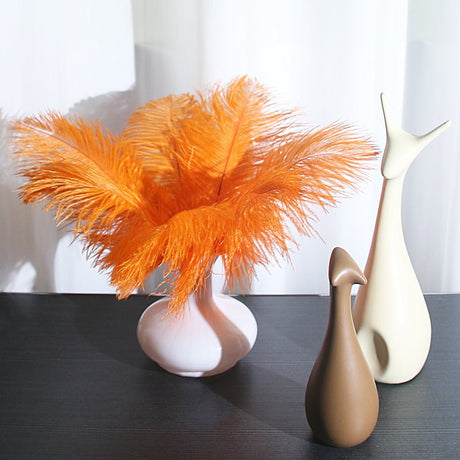 12 Pc Natural Plume Real Ostrich Feathers, DIY Centerpiece Fillers 24" - 26" Orange - YauSpark