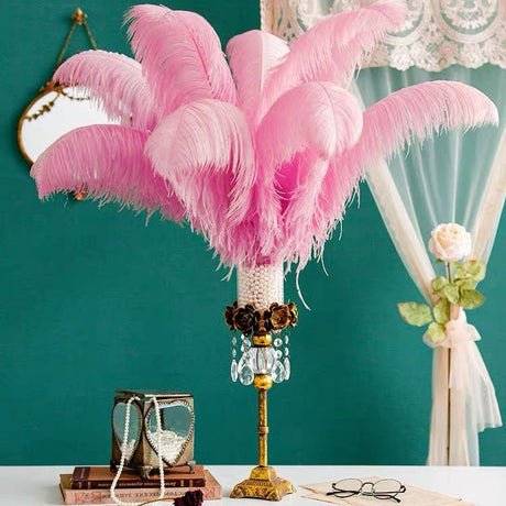 12 Pc Natural Plume Real Ostrich Feathers, DIY Centerpiece Fillers 24" - 26" Pink - YauSpark