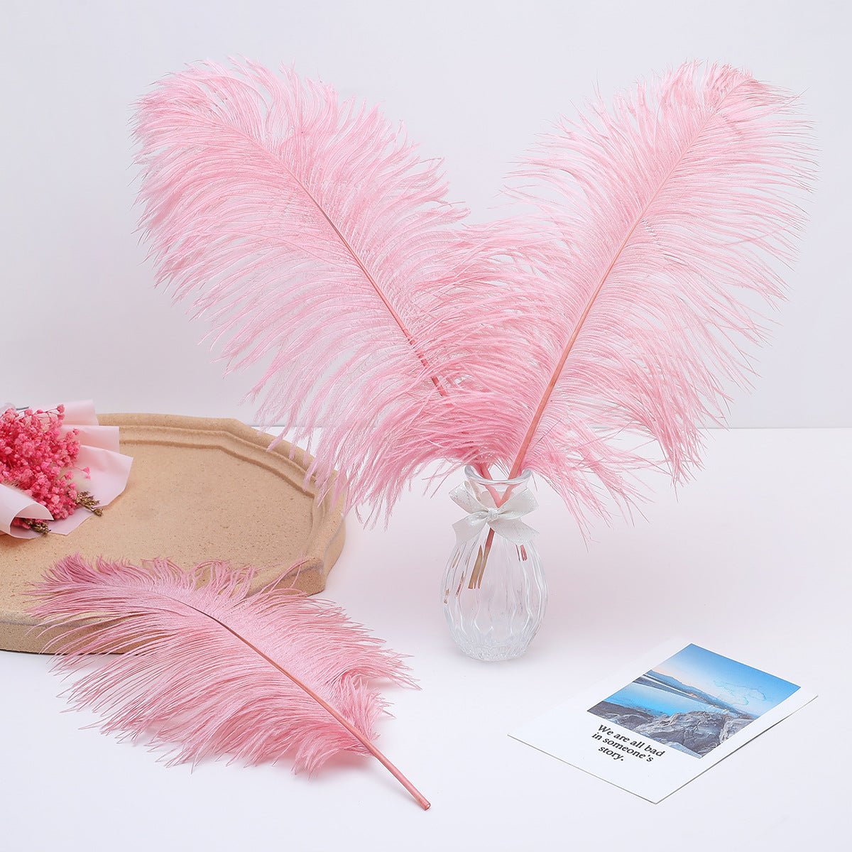 12 Pc Natural Plume Real Ostrich Feathers, DIY Centerpiece Fillers 24" - 26" Pink - YauSpark