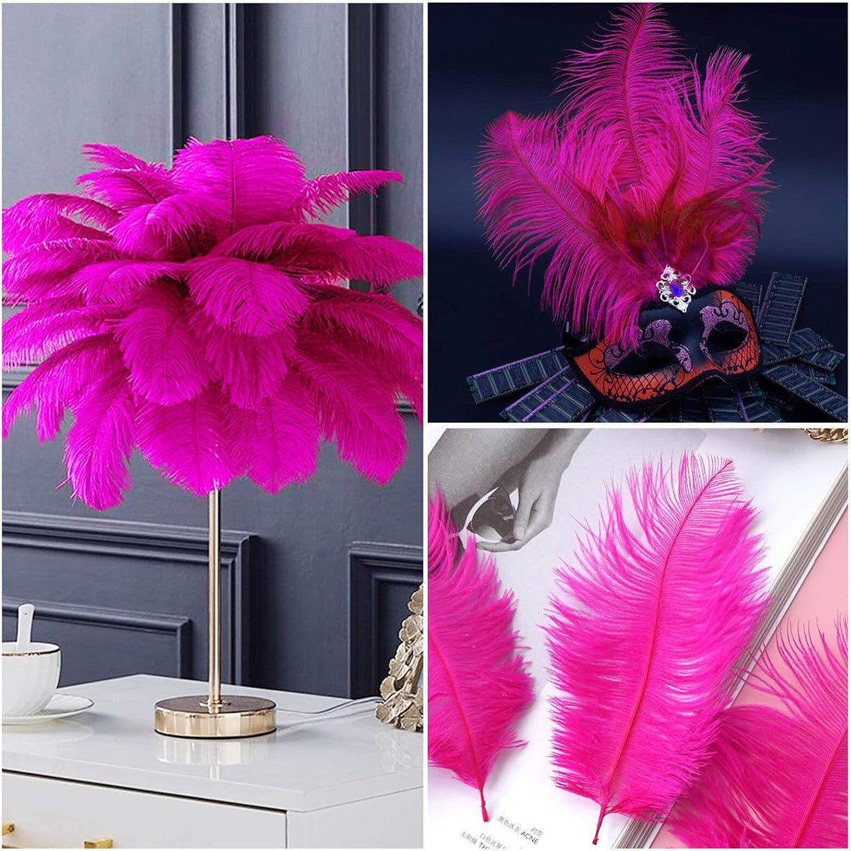 12 Pc Natural Plume Real Ostrich Feathers, DIY Centerpiece Fillers 24" - 26" Rose Red - YauSpark