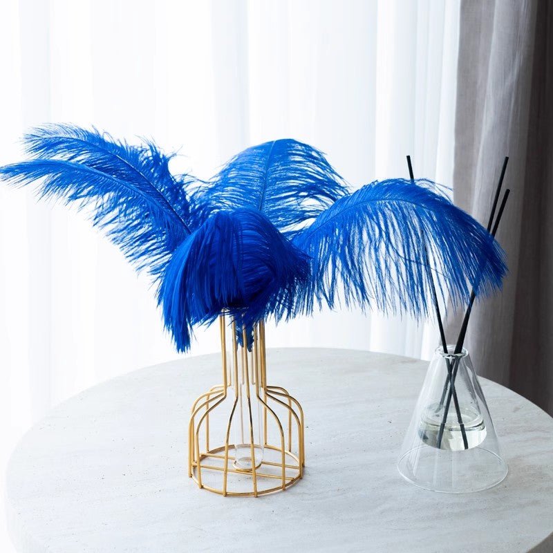12 Pc Natural Plume Real Ostrich Feathers, DIY Centerpiece Fillers 24" - 26" Royal Blue - YauSpark