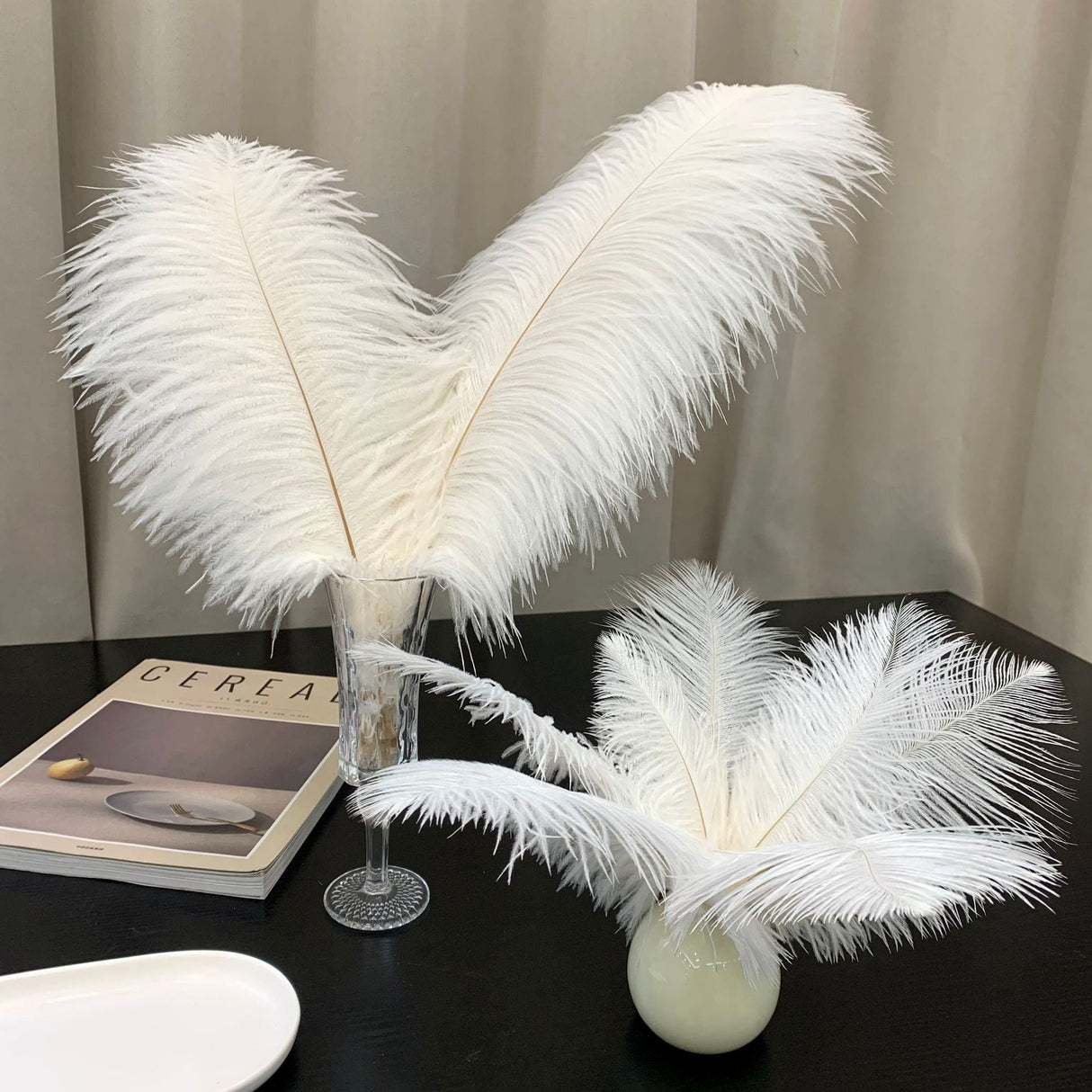 12 Pc Natural Plume Real Ostrich Feathers, DIY Centerpiece Fillers 24" - 26" White - YauSpark