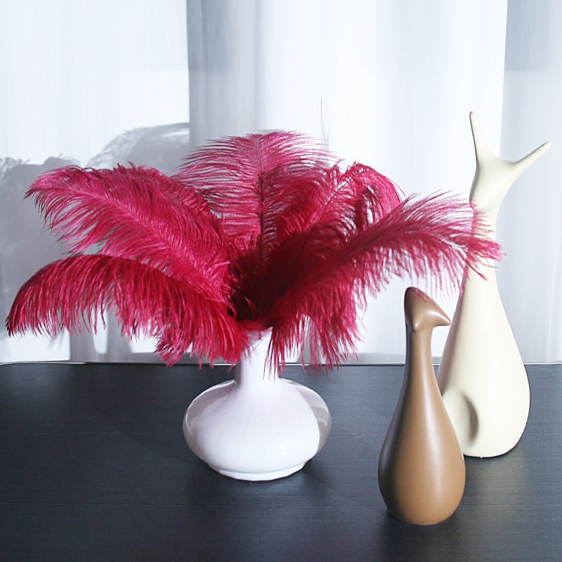 12 Pc Natural Plume Real Ostrich Feathers, DIY Centerpiece Fillers 24" - 26" Wine Red - YauSpark