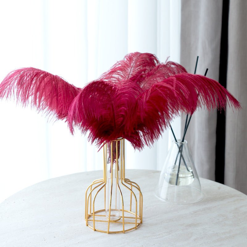 12 Pc Natural Plume Real Ostrich Feathers, DIY Centerpiece Fillers 24" - 26" Wine Red - YauSpark