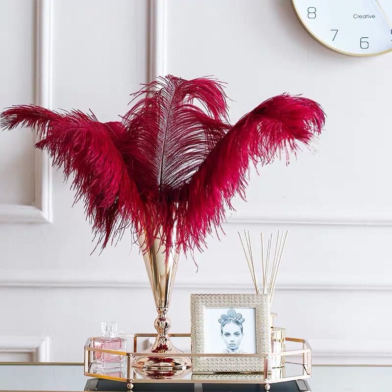 12 Pc Natural Plume Real Ostrich Feathers, DIY Centerpiece Fillers 24" - 26" Wine Red - YauSpark