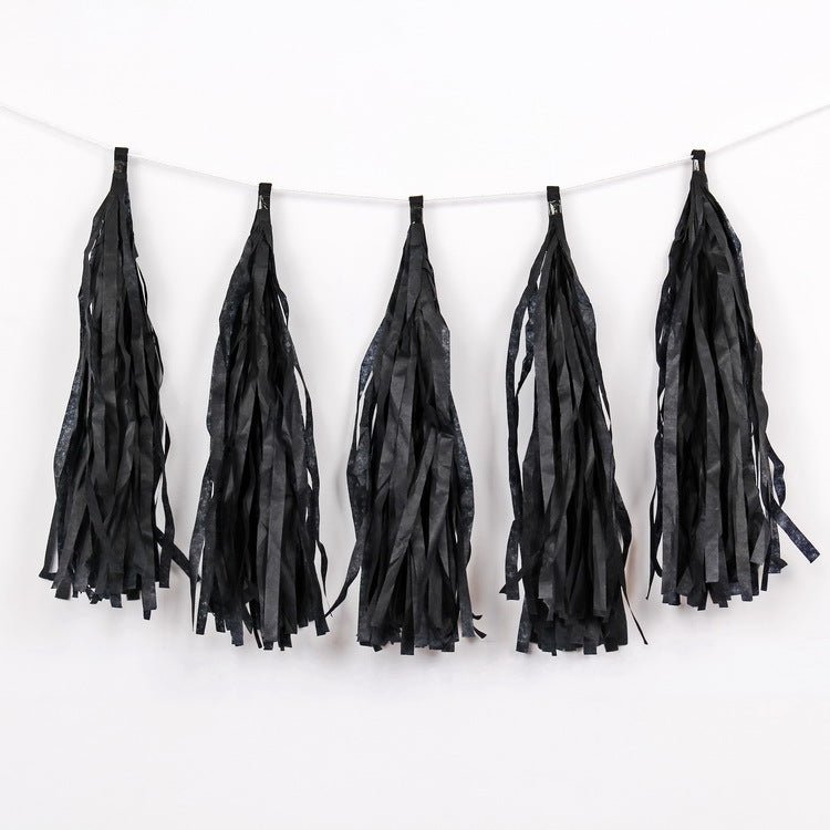 12 Pc Pre - Tied Paper Fringe Tassels Black - YauSpark