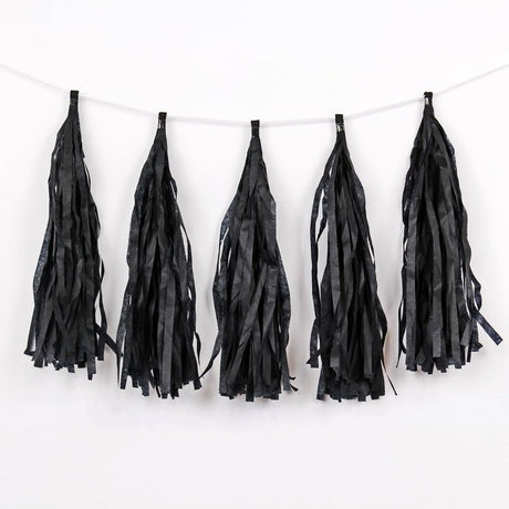 12 Pc Pre - Tied Paper Fringe Tassels Black - YauSpark