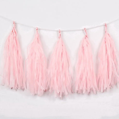 12 Pc Pre - Tied Paper Fringe Tassels Light Pink - YauSpark