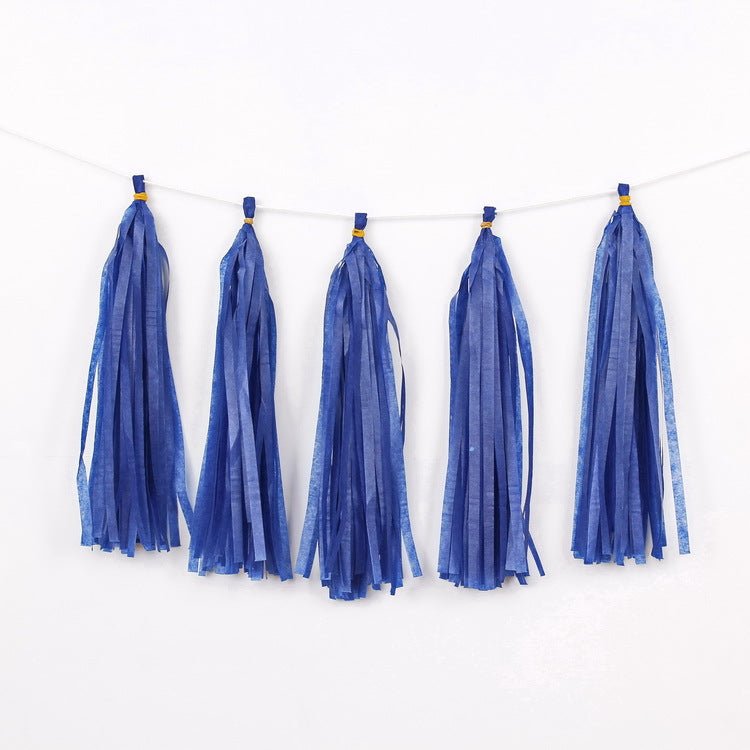 12 Pc Pre - Tied Paper Fringe Tassels Navy Blue - YauSpark