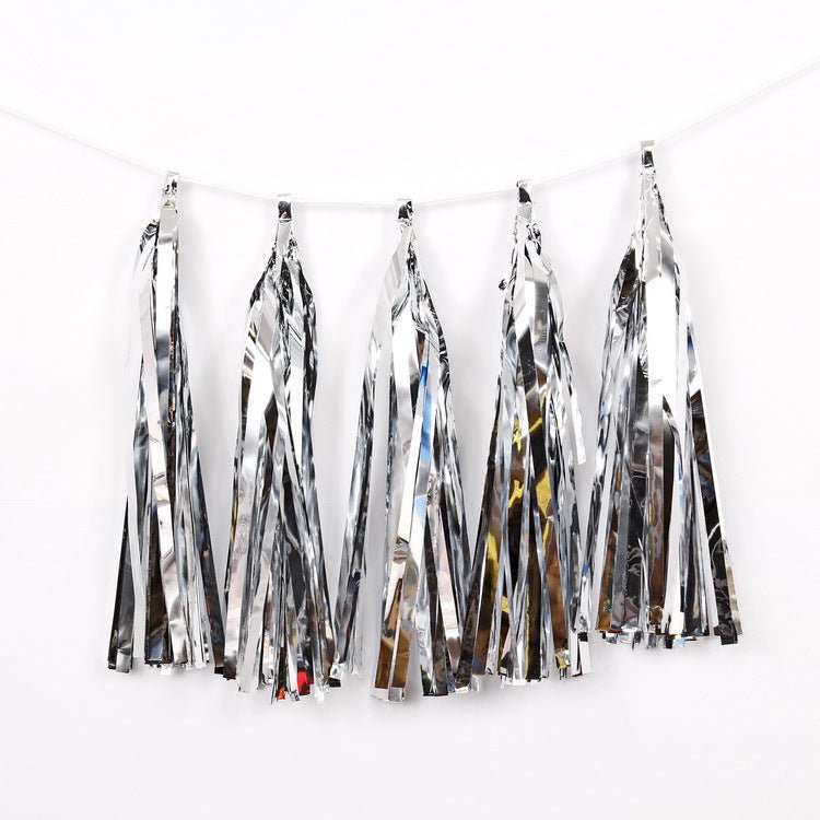 12 Pc Pre - Tied Paper Fringe Tassels Silver - YauSpark