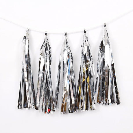 12 Pc Pre - Tied Paper Fringe Tassels Silver - YauSpark