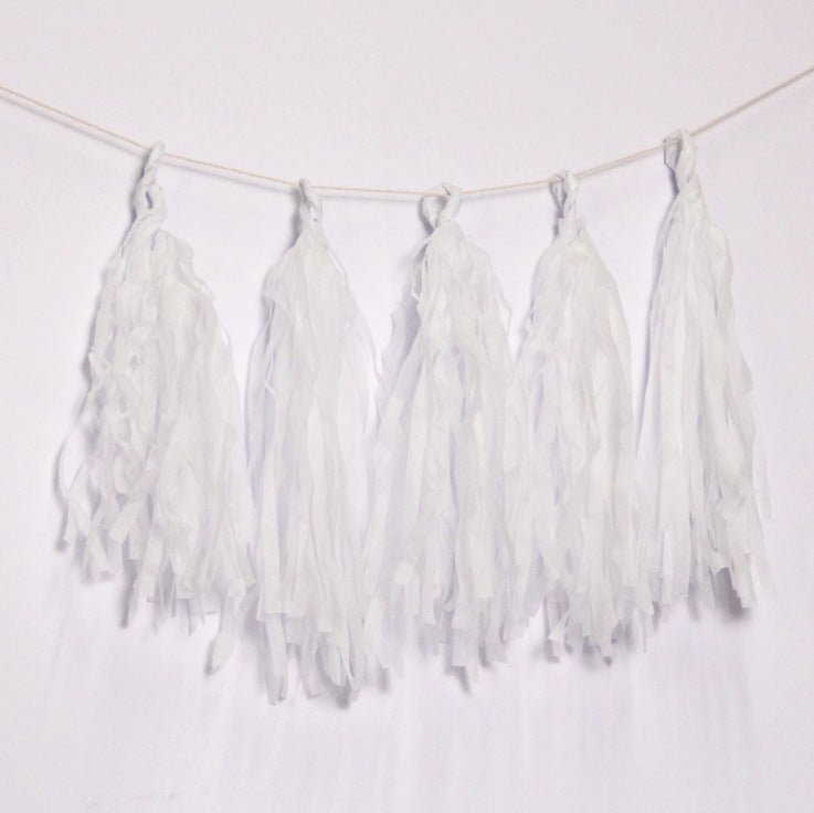 12 Pc Pre - Tied Paper Fringe Tassels White - YauSpark