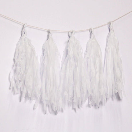 12 Pc Pre - Tied Paper Fringe Tassels White - YauSpark