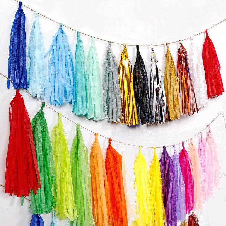 12 Pc Pre - Tied Paper Fringe Tassels White - YauSpark