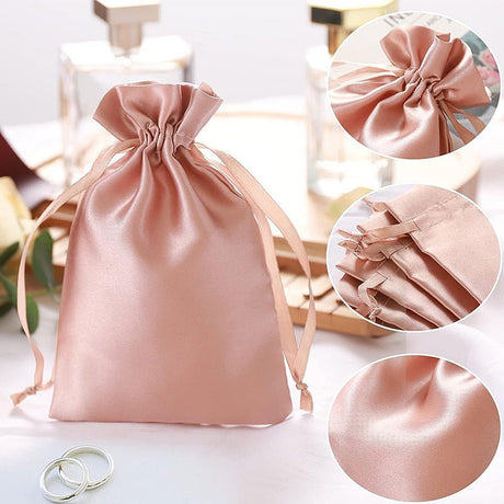 12 Pc Satin Drawstring Wedding Party Favor Bags Champagne Gold - YauSpark
