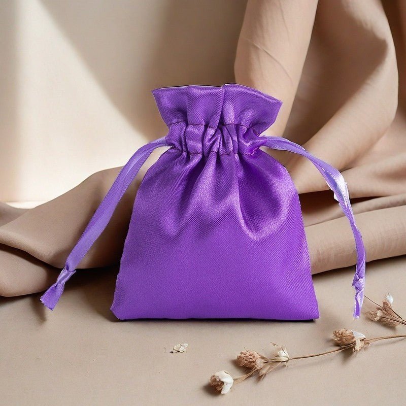 12 Pc Satin Drawstring Wedding Party Favor Bags Dark Purple - YauSpark