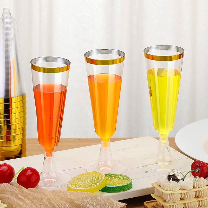 12 Pcs Plastic Champagne Flutes 5oz Clear with Gold Rim - YauSpark