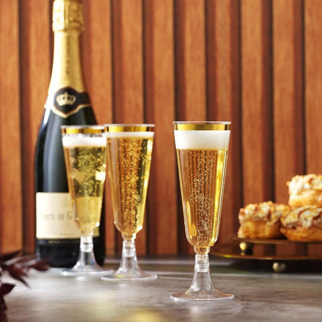 12 Pcs Plastic Champagne Flutes 5oz Clear with Gold Rim - YauSpark