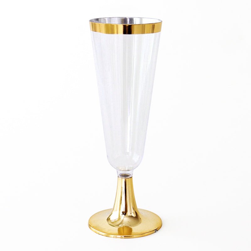 12 Pcs Plastic Champagne Flutes 5oz Clear with Gold Rim and Base - YauSpark