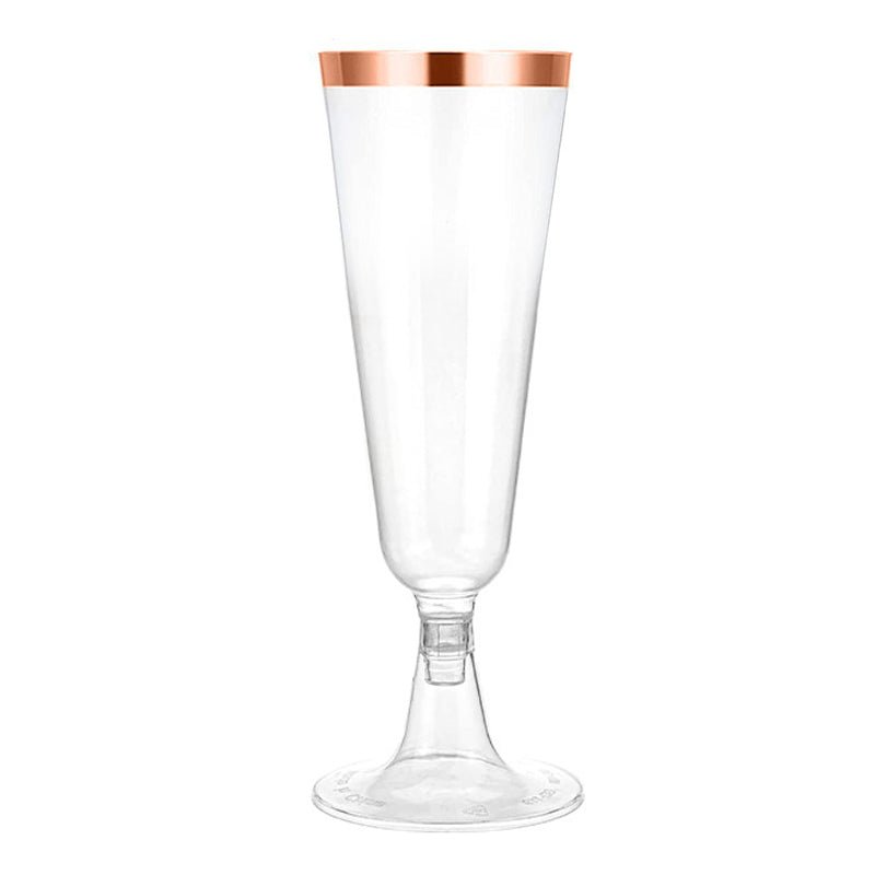12 Pcs Plastic Champagne Flutes 5oz Clear with Rose Gold Rim - YauSpark