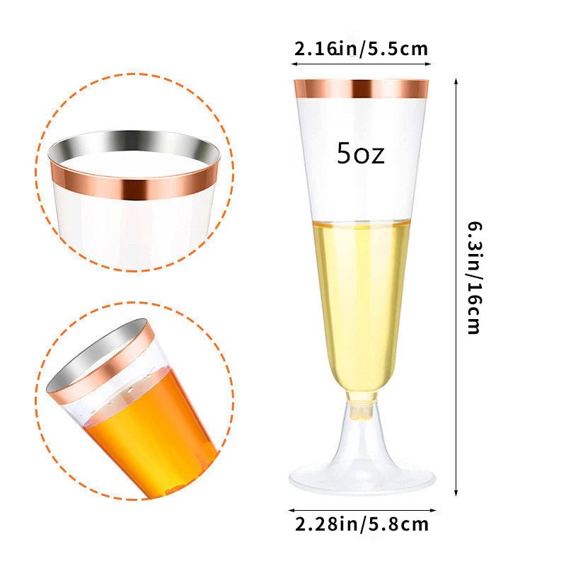 12 Pcs Plastic Champagne Flutes 5oz Clear with Rose Gold Rim - YauSpark