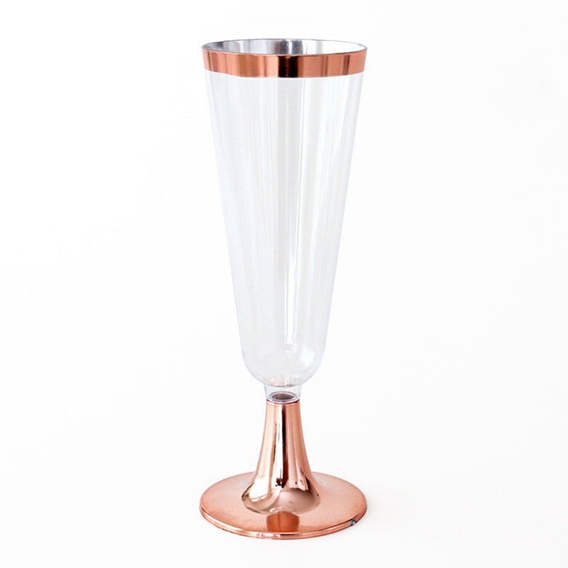12 Pcs Plastic Champagne Flutes 5oz Clear with Rose Gold Rim and Base - YauSpark