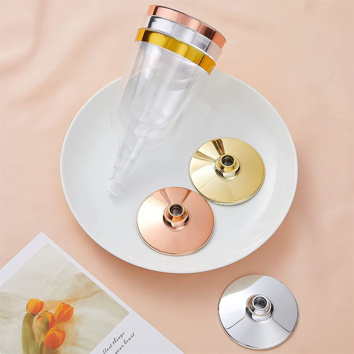 12 Pcs Plastic Champagne Flutes 5oz Clear with Rose Gold Rim and Base - YauSpark