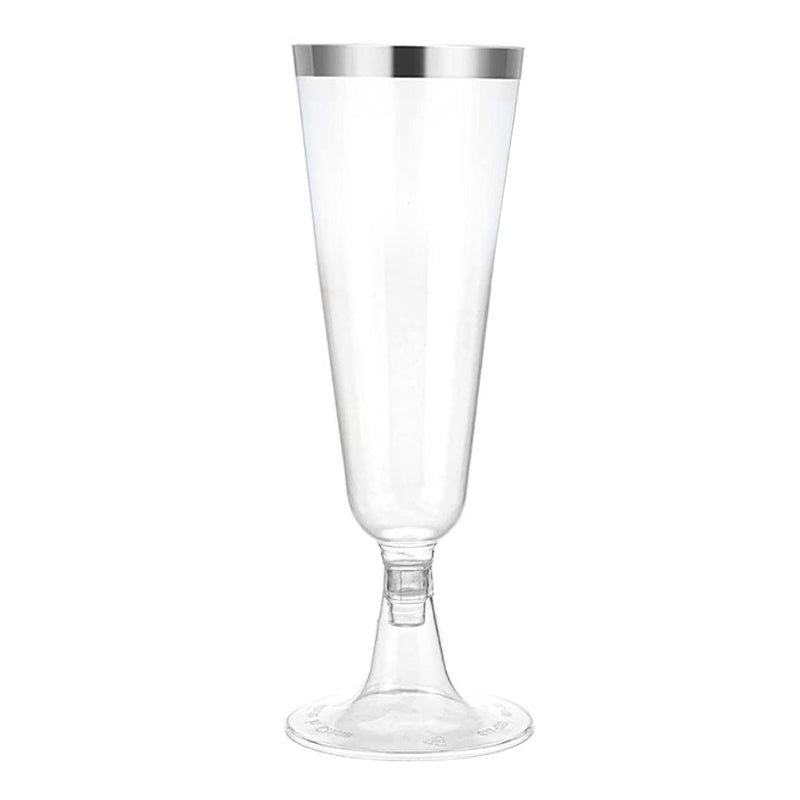 12 Pcs Plastic Champagne Flutes 5oz Clear with Silver Rim - YauSpark
