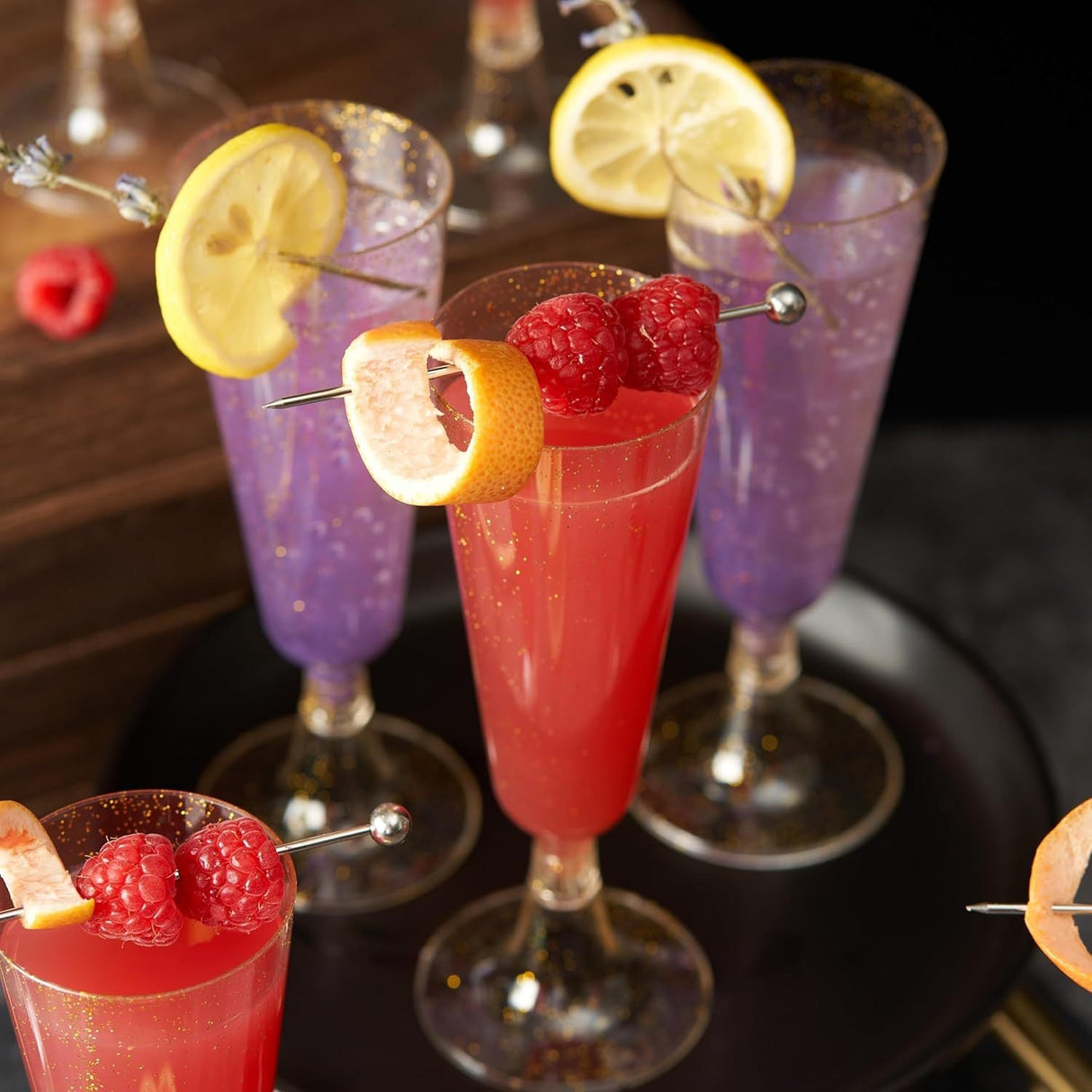 12 Pcs Plastic Champagne Glasses 5oz Gold Glittered Short Stem - YauSpark