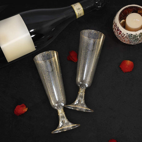 12 Pcs Plastic Champagne Glasses 5oz Gold Glittered Short Stem - YauSpark