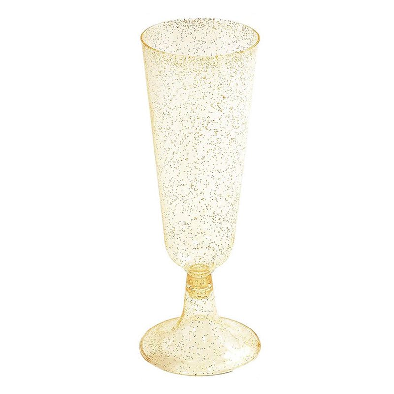 12 Pcs Plastic Champagne Glasses 5oz Gold Glittered Short Stem - YauSpark