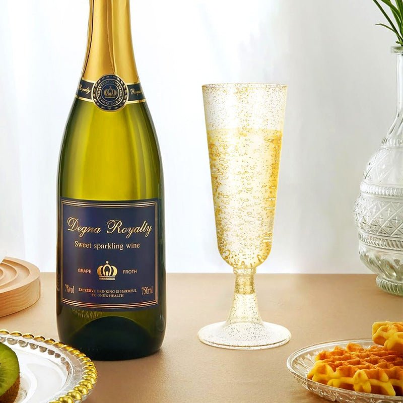 12 Pcs Plastic Champagne Glasses 5oz Gold Glittered Short Stem - YauSpark