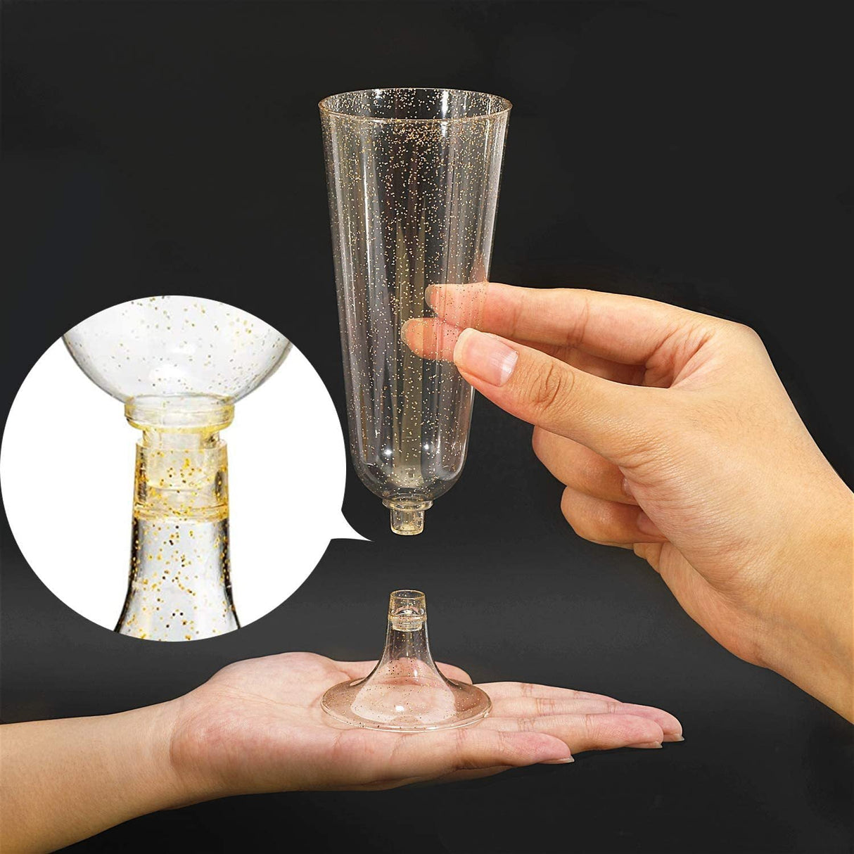 12 Pcs Plastic Champagne Glasses 5oz Gold Glittered Short Stem - YauSpark